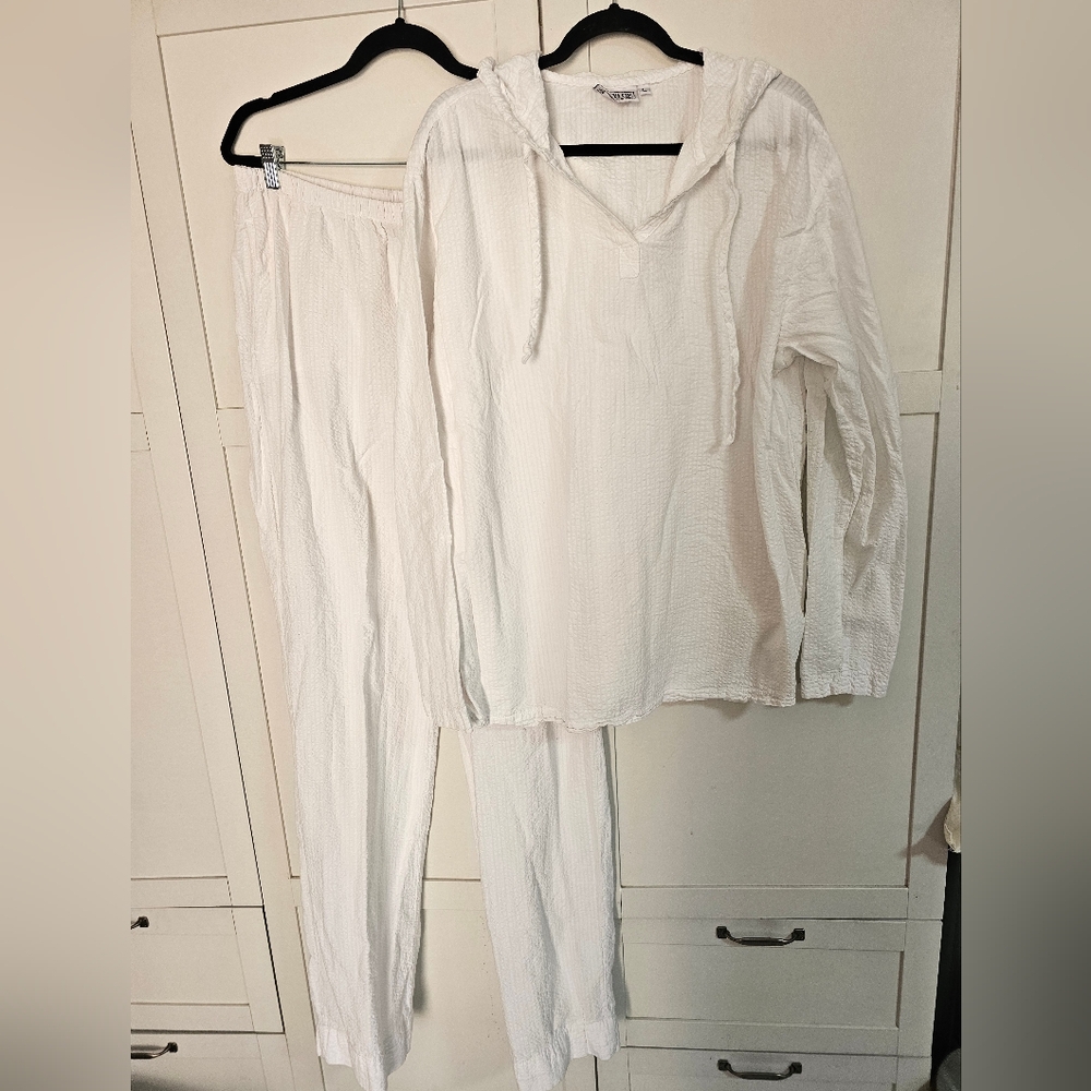 VTG By Taylor Unisex L Zen Boho Beach White Lightweight Lounge 2-pc Set Tall 33”